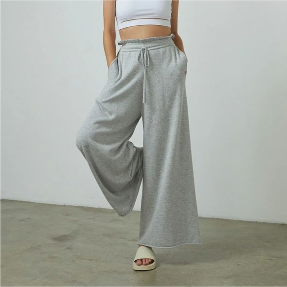 LUNYA Cozy Cotton Silk Relaxed Pant Light Gray Heathered Drawstring Medium NEW - Picture 2 of 13